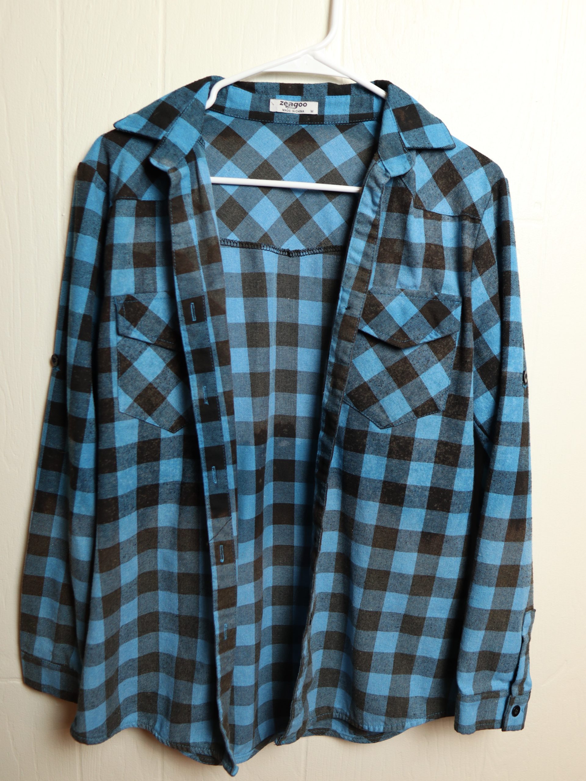 Blue and black buffalo plaid lightly Bleached Flannel- Size S - Cryssie War